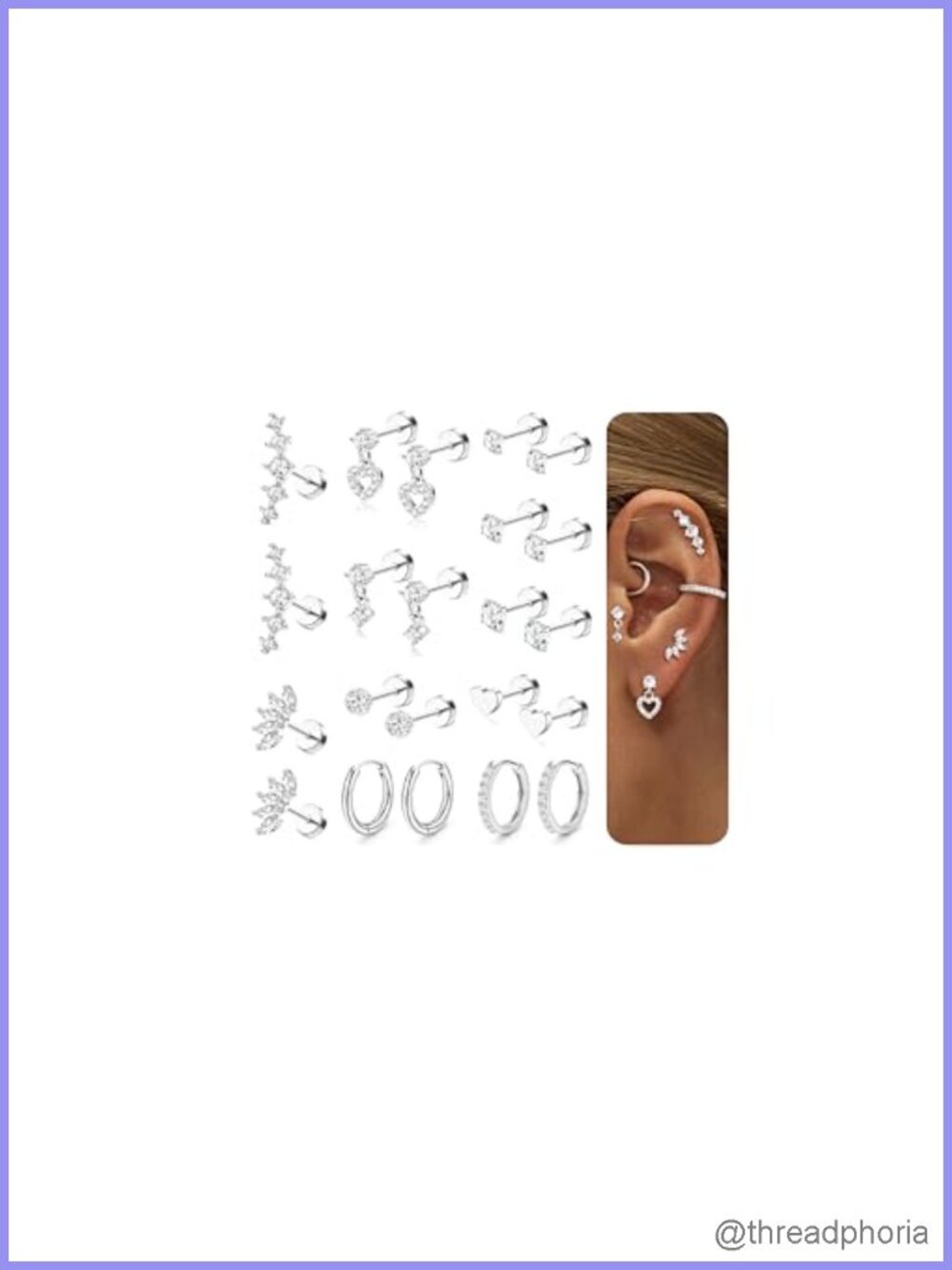 20G Flat Back Cartilage Earrings Set Hypoallergenic Surgical Steel